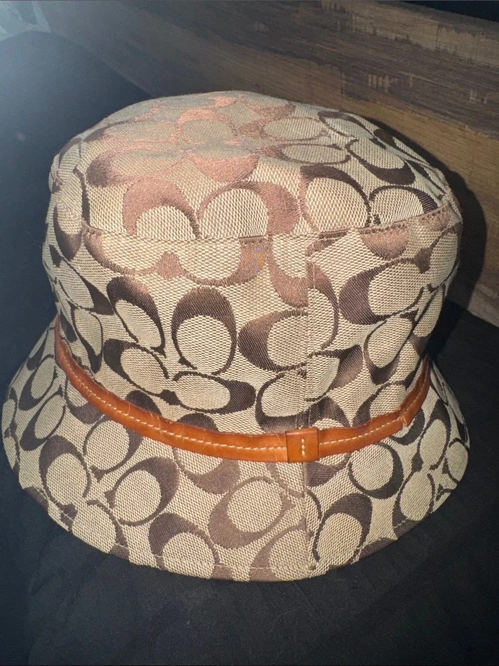 Coach Signature Monogram Bucket Hat in Brown and Tan